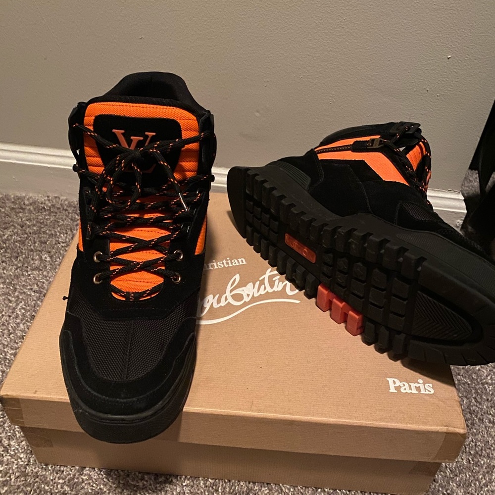 BLACK & ORANGE LOUIS VUITTON HIGH TOP SHOES - Picture 2 of 3